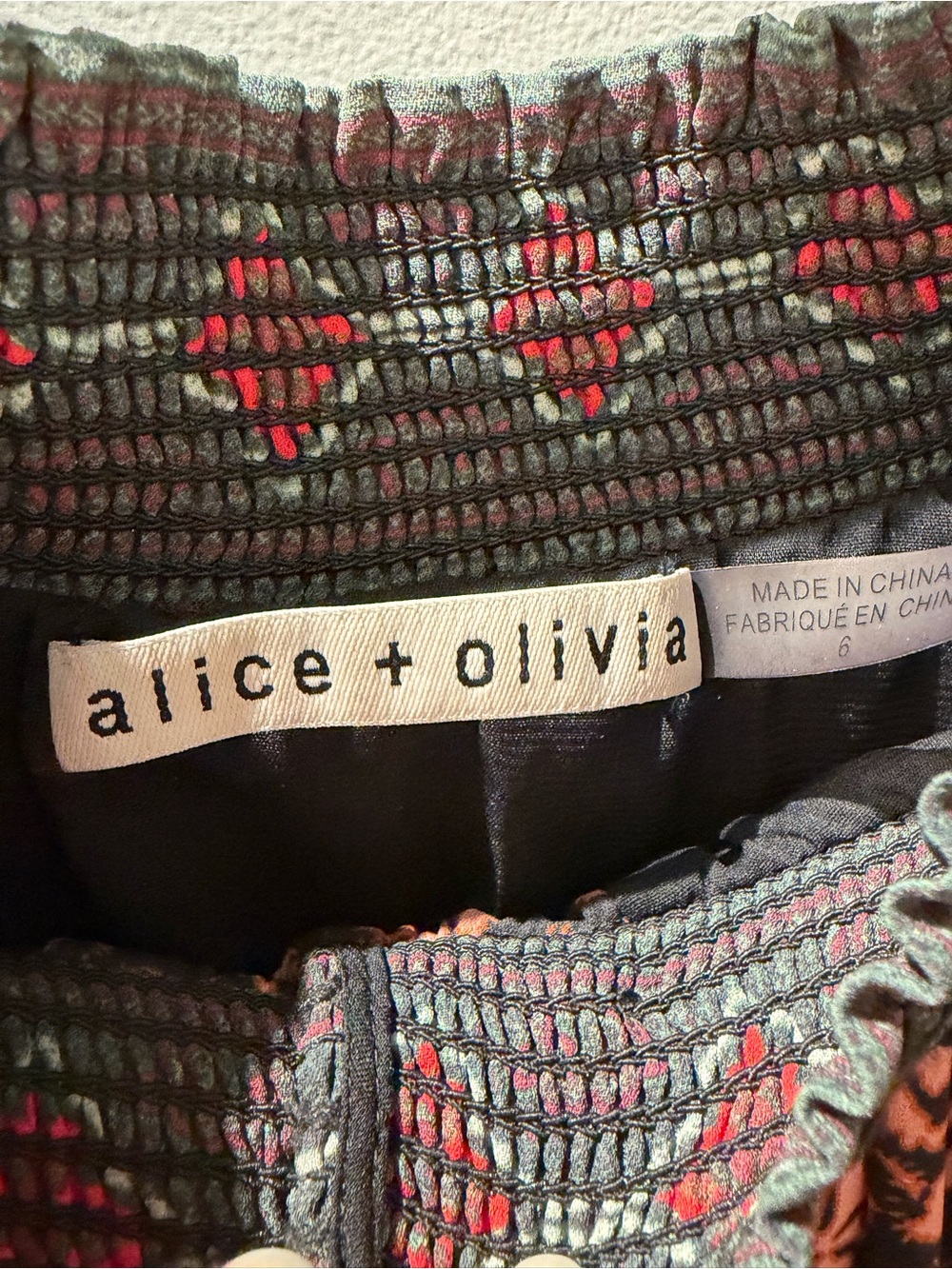 Alice + Olivia Janis Mixed Print Puff Sleeve Mini Dress Sz 6 - Picture 7 of 7